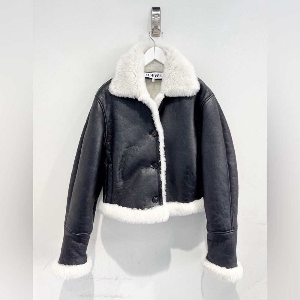 Loewe Black and White Shearling Leather Jacket - Picture 2 of 12